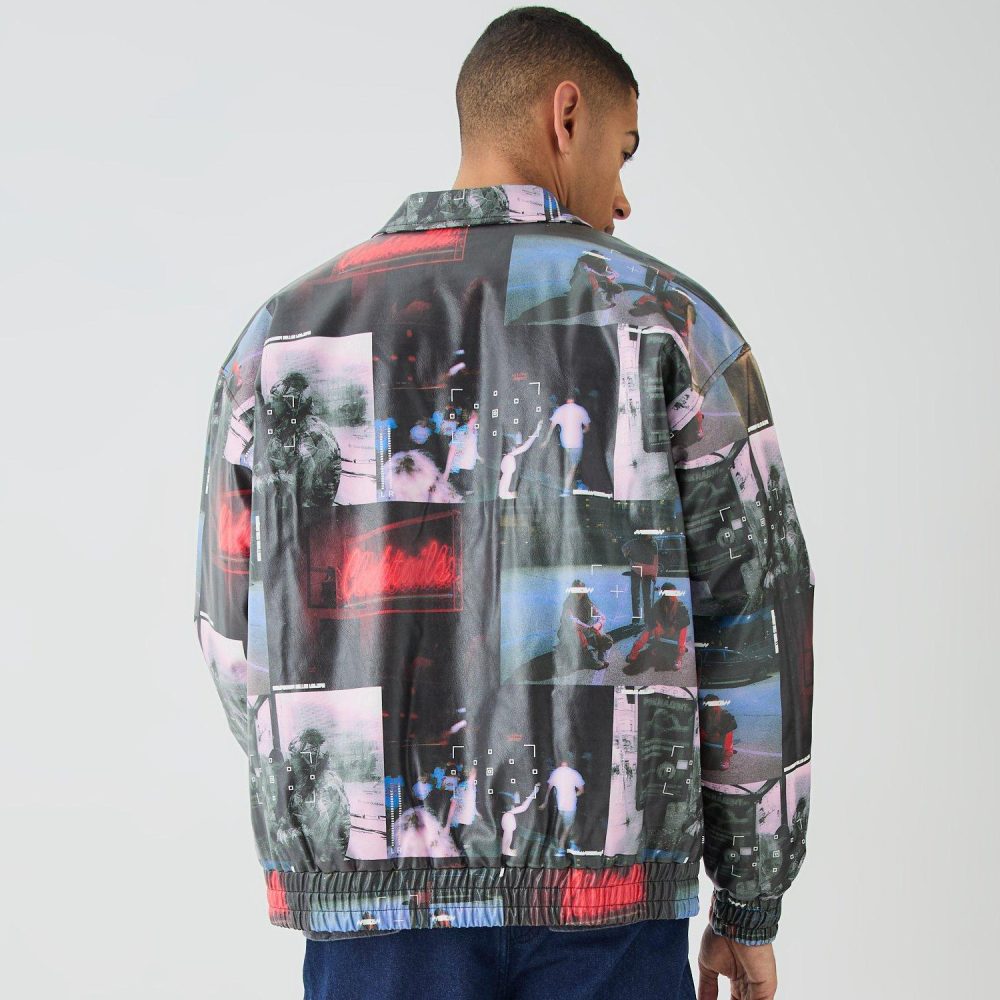 Oversized Collared Printed Bomber - Image 2