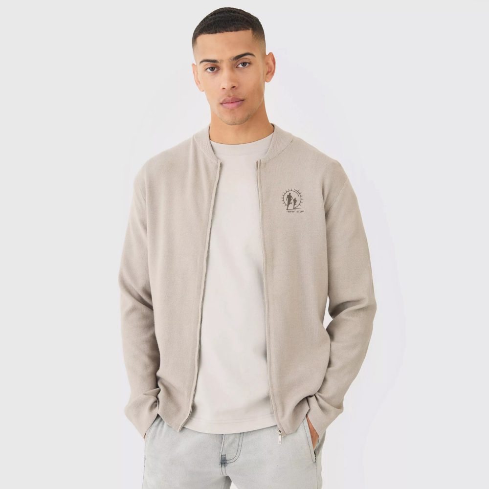 Regular Fit Man Branded Knitted Bomber